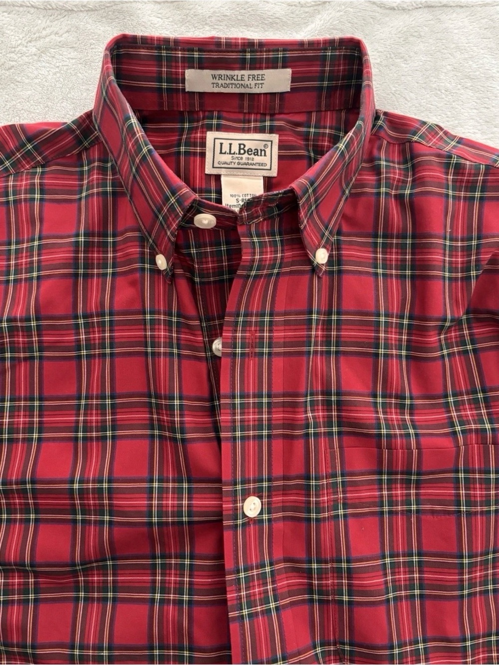 L.L. Bean Men’s Red Plaid Button-Down Shirt with Green & Navy Accents